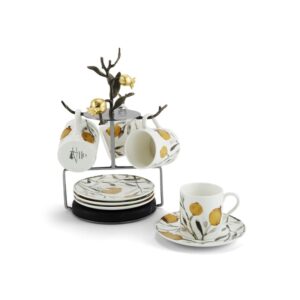 комплект чаши и чинийки със стойка michael aram pomegranate demitasse set