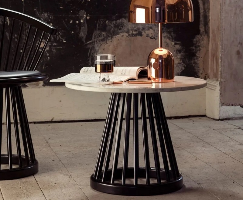 маса tom dixon fan black base white marble top 60 cm