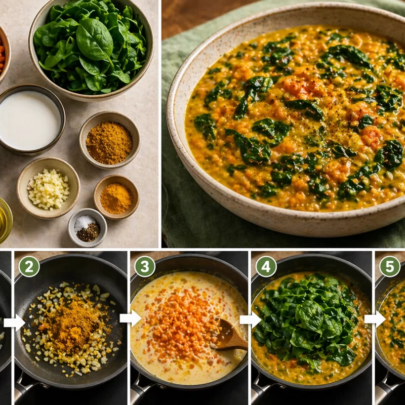 Къри с леща и спанак Curry with lentils and spinach