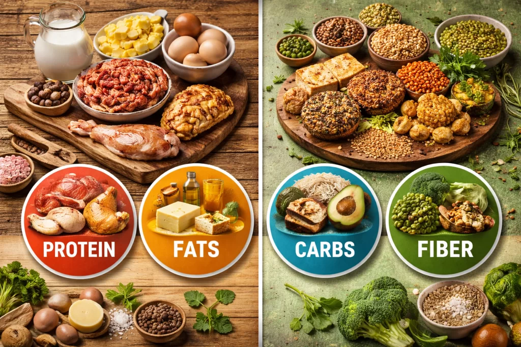 Сравнение на макронутриентите при заместителите на месо и месото Macronutrient comparison of meat substitutes and meat