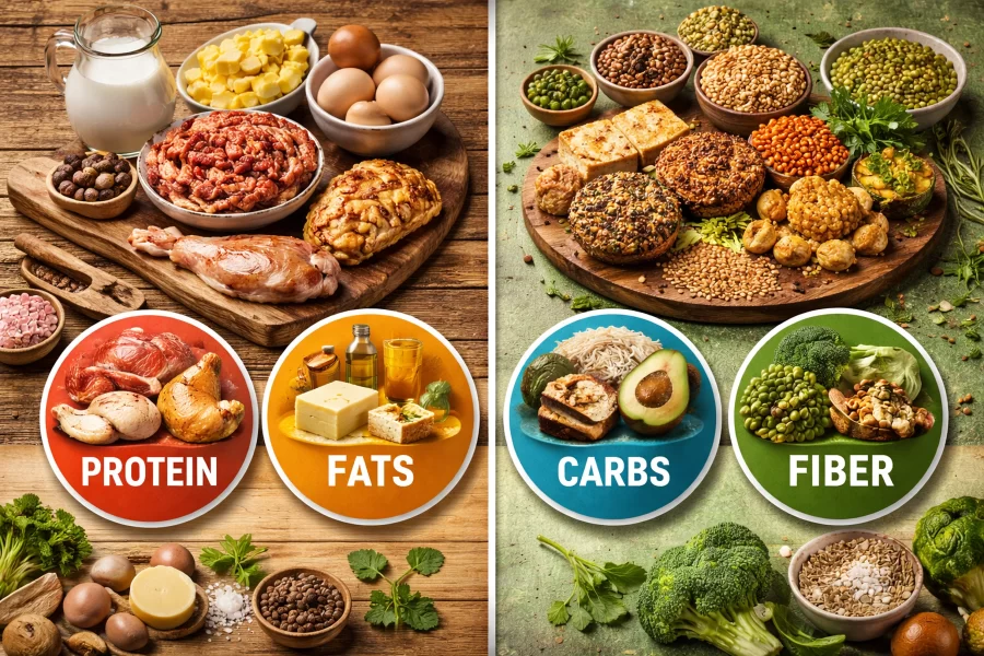 Сравнение на макронутриентите при заместителите на месо и месото Macronutrient comparison of meat substitutes and meat