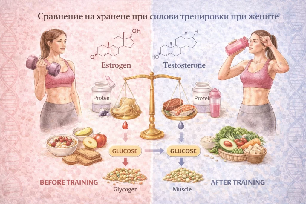 хранене при силови тренировки при жените Nutrition comparison for strength training in women
