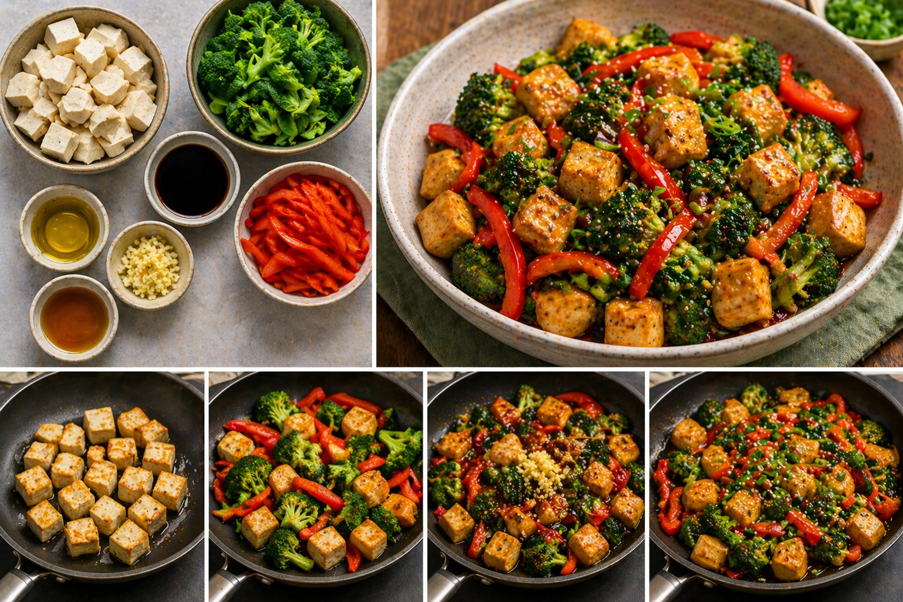 Пържено тофу и зеленчуци Fried tofu and vegetables